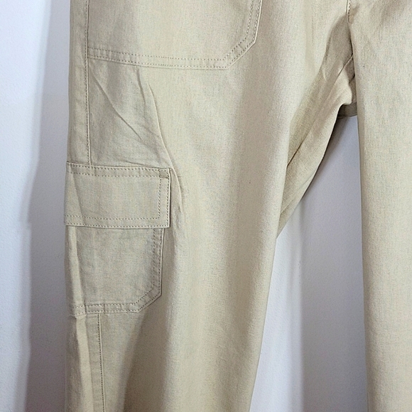 J.Crew Linen Blend Khaki Cargo Drawstring Cropped Pants Sz 8 NWT - Picture 5 of 8